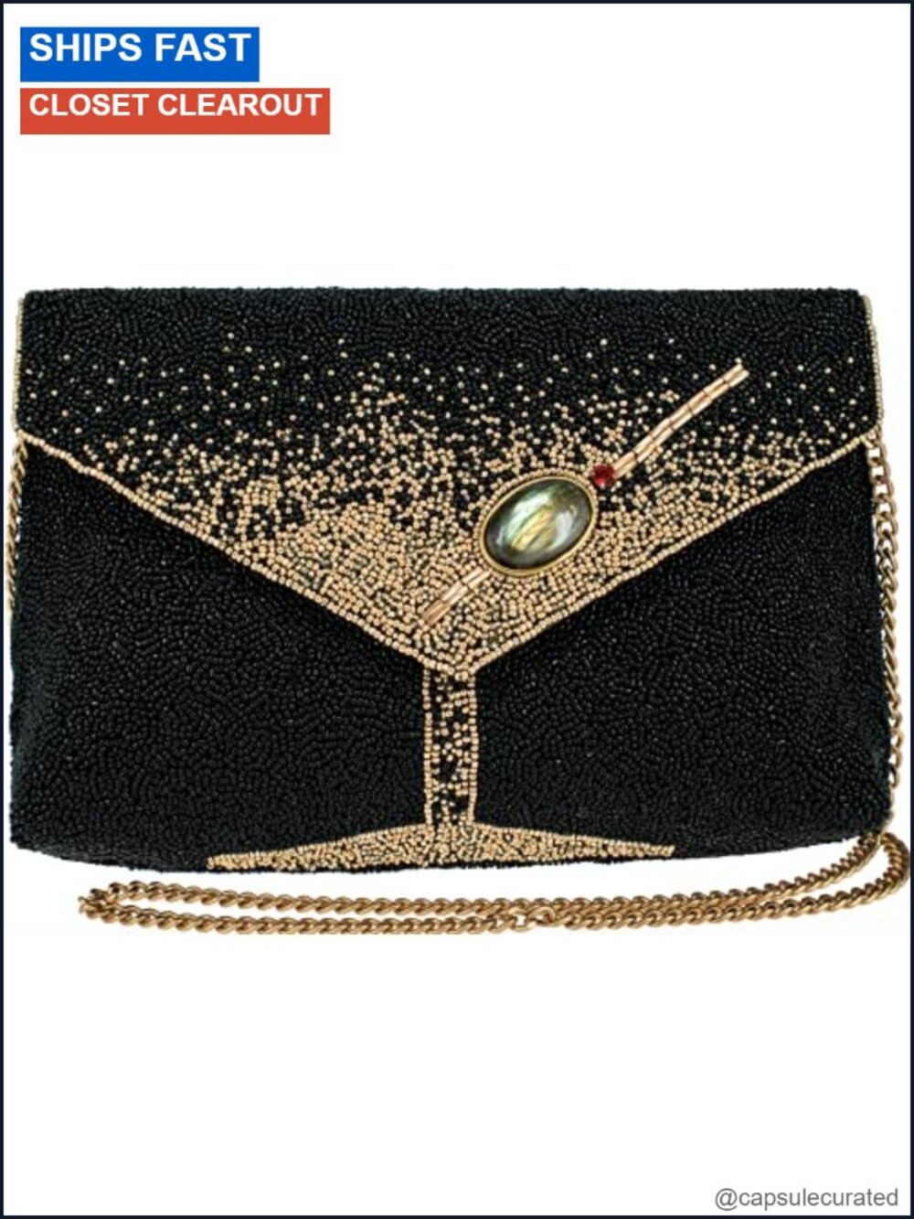 Handcrafted Beaded Crossbody Clutch with Olive Embroidery & Magnetic Closure
